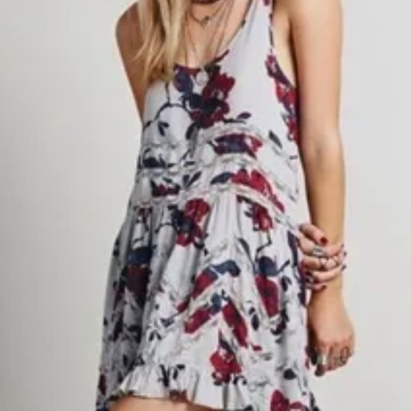 Free People Intimately Mini Trapeze Swing Dress Sleeveless Floral Medium Boho - Picture 3 of 10